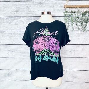 DEF LEPPARD T Shirt Crop Top Women Size 2XL Black Animal 80's Band Music Concert